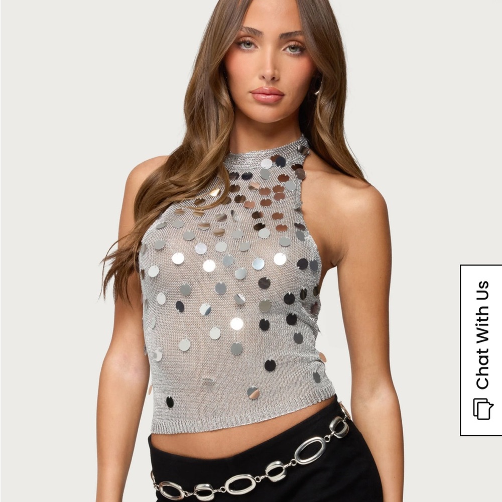 Edikted Metallic Sequin Crop Top
